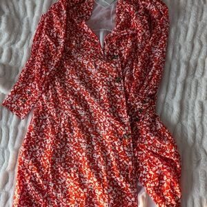 Ganni Red and White Floral Dress